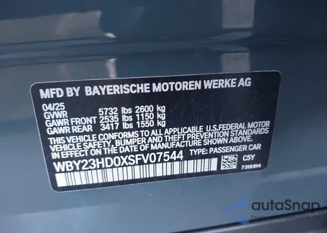 2025 BMW I4 Gran Coupe Edrive40 z USA, uszkodzony, nr VIN WBY23HD0XSFV07544